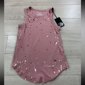 Chaser Pink Distressed Splatter Print Muscle Tank Sleeveless Top